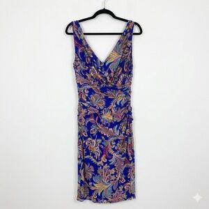 Lauren Ralph Lauren Blue Paisley Ruched Sheath Dress Size 10